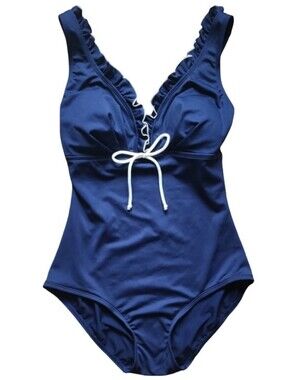 Gabar Navy Ruffle Trim One‎ Piece Swimsuit Size 8 NWOT Tummy Control